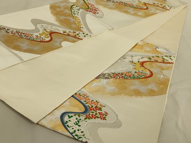 平和屋着物◎六通柄袋帯 唐織 流水花文 金銀糸 正絹 逸品 AABB9559ou