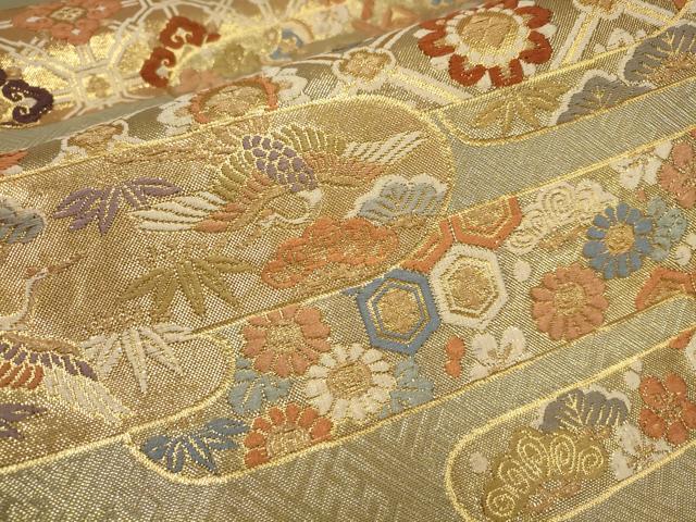 平和屋着物▼佐賀錦 六通柄袋帯 松竹梅 霞花文 金糸 正絹 逸品 AABB9576wj