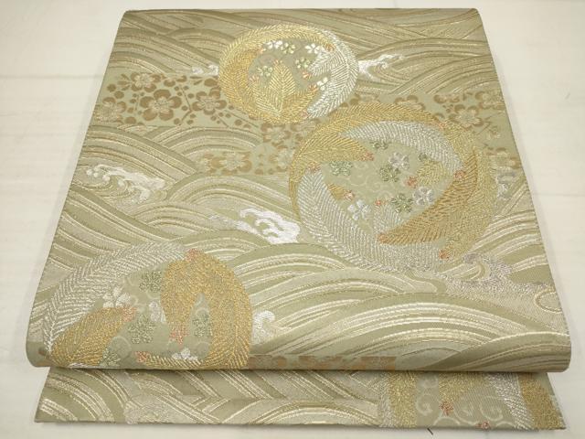平和屋着物▼六通柄袋帯 若松の丸に梅 金銀糸 正絹 逸品 AABB9700wj