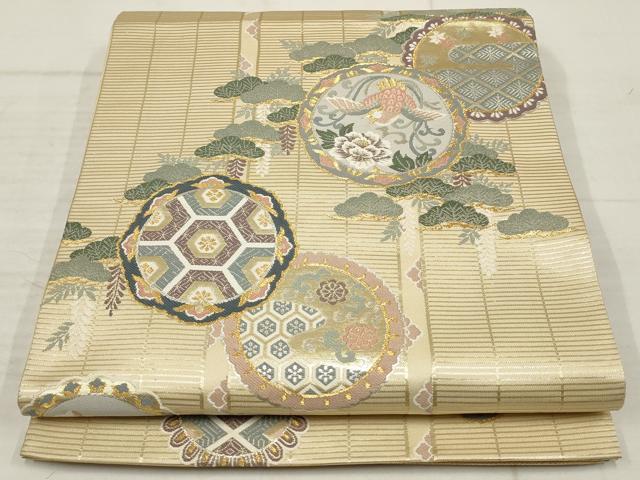 平和屋着物▼六通柄袋帯 花鳥丸文 金銀糸 正絹 逸品 AABB9756wj