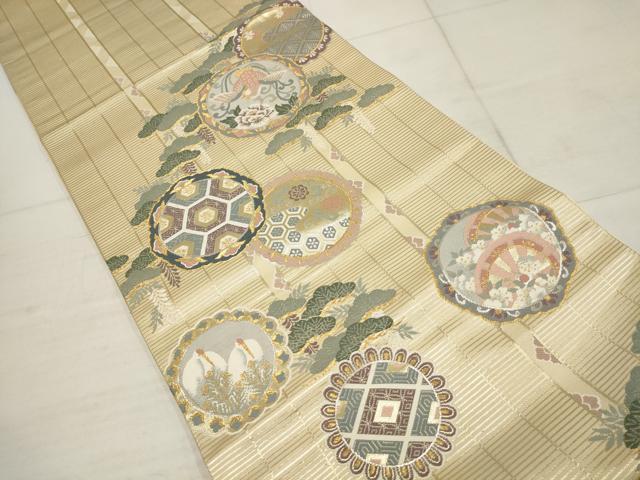 平和屋着物▼六通柄袋帯 花鳥丸文 金銀糸 正絹 逸品 AABB9756wj