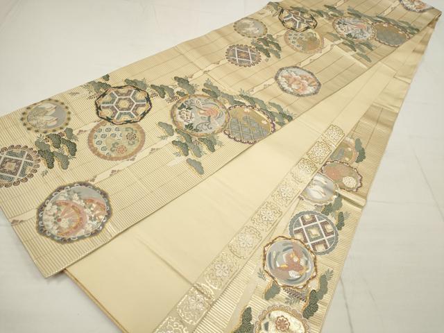 平和屋着物▼六通柄袋帯 花鳥丸文 金銀糸 正絹 逸品 AABB9756wj