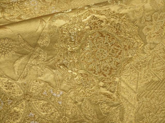 平和屋着物▼六通柄袋帯 吉祥花唐草文 金糸 正絹 逸品 AABB9763wj