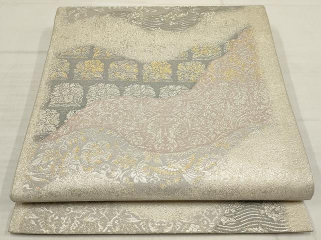 平和屋着物▼六通柄袋帯 道長名物裂文 箔鳳綴 金銀糸 正絹 逸品 AABB9784wj