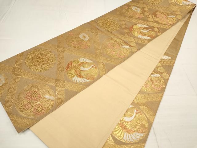 平和屋着物▼六通柄袋帯 花鳥丸菱文 金糸 正絹 逸品 AABB9840wj