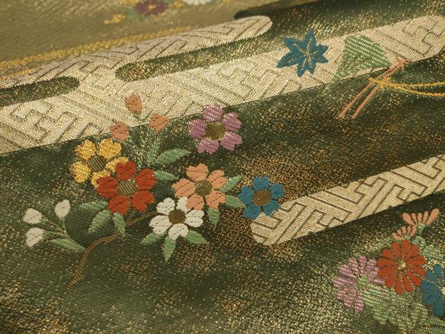 平和屋着物▼六通柄袋帯 霞花文 金糸 正絹 逸品 AABB9898wj