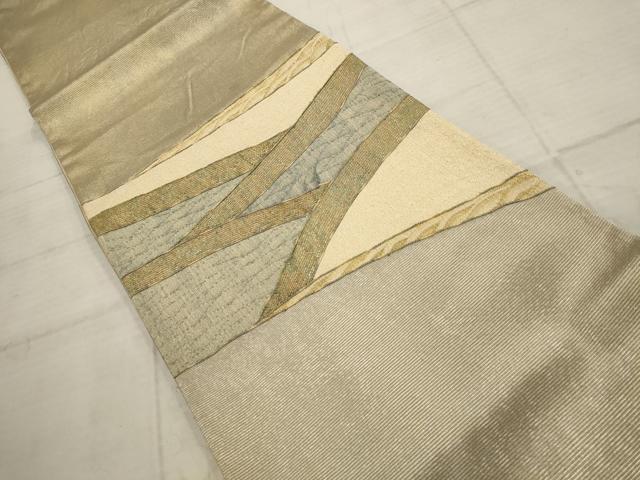 平和屋着物▼太鼓柄袋帯 幾何学文様 金通し地 正絹 逸品 AABB9965wj