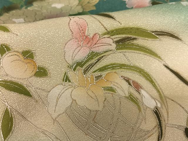 平和屋着物●訪問着 花籠文 暈し染め 銀彩 正絹 逸品 AABC0017zg
