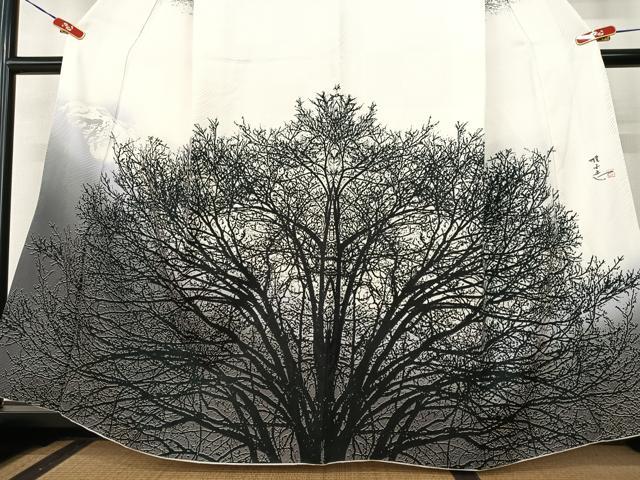 平和屋着物●日展作家 山本唯与志 レリーフ染 訪問着 遠山重ね樹林文 鈴乃屋扱い 正絹 逸品 AABC0021zg