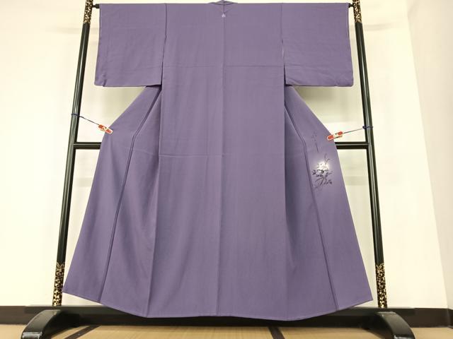 平和屋着物●二代目清次郎 手描き 色無地 深紫色 正絹 逸品 AABC0023zg