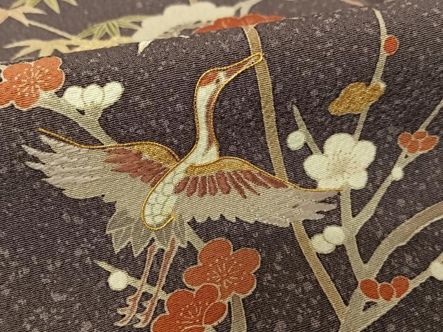 平和屋着物●訪問着 友禅 駒刺繍 松竹梅飛鶴文 暈し染め 金彩 正絹 逸品 AABC0024zg