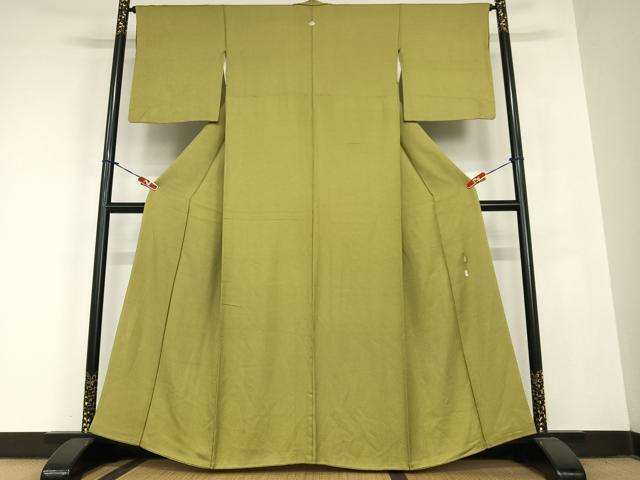 平和屋着物●本草木染作家 瑞寶 色無地 唐草地紋 璃寛茶色 正絹 逸品 AABC0047zg