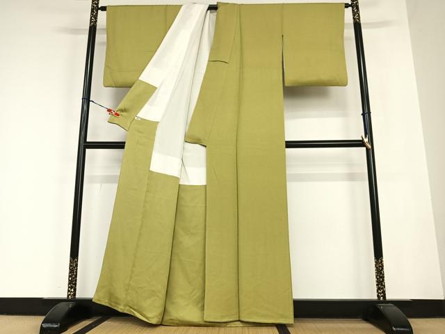 平和屋着物●本草木染作家 瑞寶 色無地 唐草地紋 璃寛茶色 正絹 逸品 AABC0047zg