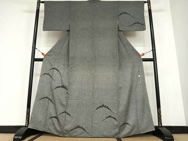 平和屋着物●訪問着 樹林文 黒地 正絹 逸品 AABC0082zg