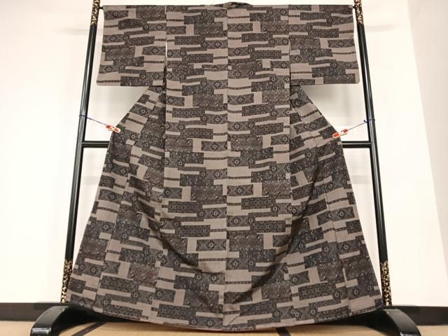 平和屋着物●上質な紬 横段花文 正絹 逸品 未使用 AABC0088zg