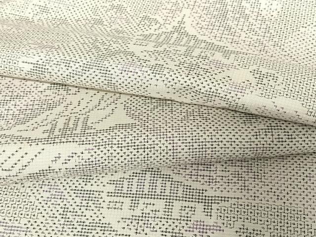 平和屋着物●本場大島紬 白大島 120亀甲 風景草花文 正絹 逸品 AABC0095zg