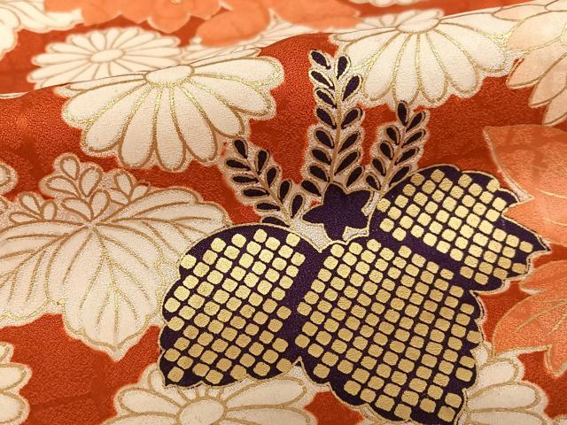 平和屋着物●豪華振袖 駒刺繍 草花文 金彩 正絹 逸品 AABC0120zg