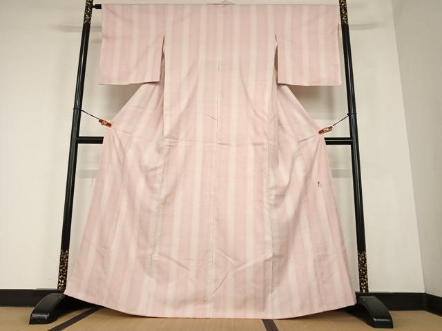 平和屋着物●紅花紬 米沢 新田英行 新田間道 縞 やまと誂製 正絹 逸品 AABC0211zg
