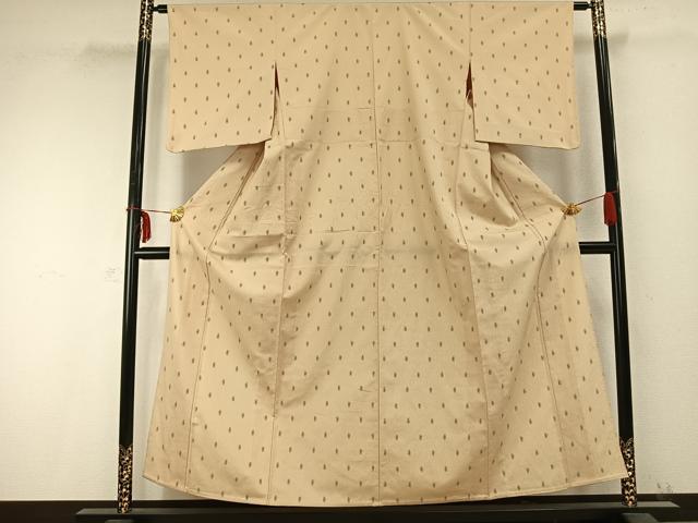 平和屋着物▽本塩沢 単衣 井桁絣 正絹 逸品 AABC0242fy