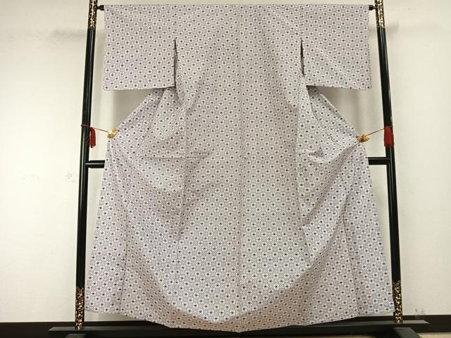 平和屋着物▽上質な紬 単衣 市松花文 正絹 逸品 AABC0243fy