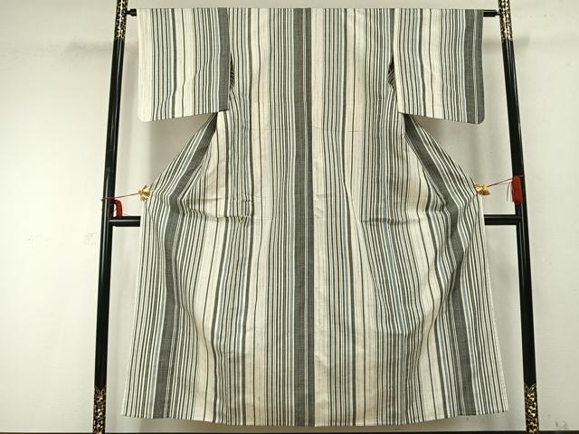 平和屋着物▽上質な紬 単衣 縞 正絹 逸品 AABC0248fy