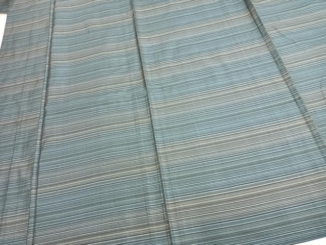 平和屋着物▽本場大島紬 単衣 横縞 正絹 逸品 AABC0250fy