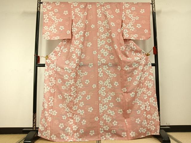 平和屋着物▽小紋 単衣 舞花文 洗える着物 AABC0260fy