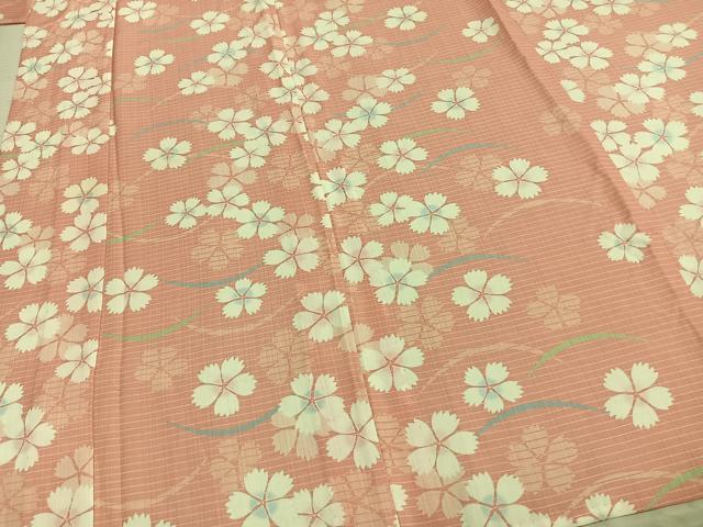 平和屋着物▽小紋 単衣 舞花文 洗える着物 AABC0260fy