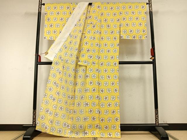 平和屋着物▽小紋 単衣 花尽くし 洗える着物 AABC0270fy