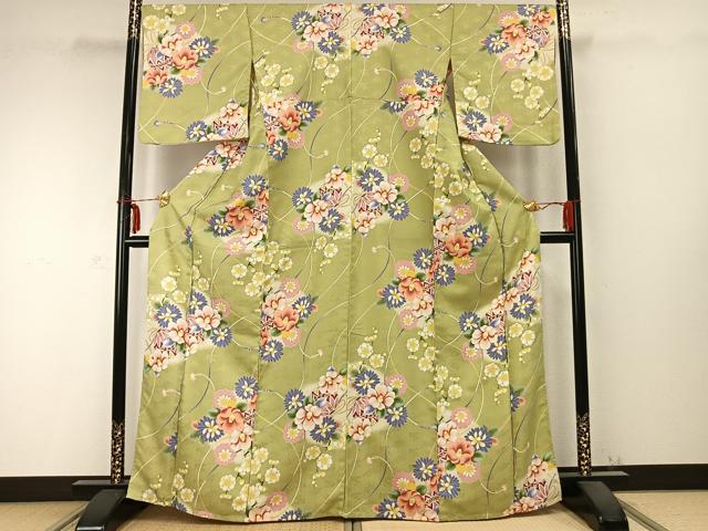 平和屋着物▽リョウコキクチ Ryoko Kikuchi 小紋 単衣 草花文 洗える着物 AABC0276fy