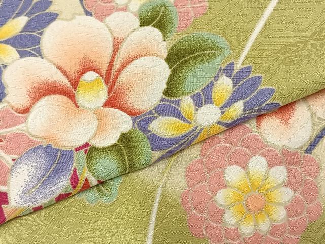 平和屋着物▽リョウコキクチ Ryoko Kikuchi 小紋 単衣 草花文 洗える着物 AABC0276fy
