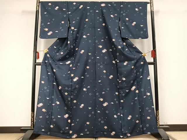 平和屋着物▽小紋 単衣 舞花文 洗える着物 AABC0289fy