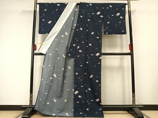 平和屋着物▽小紋 単衣 舞花文 洗える着物 AABC0289fy