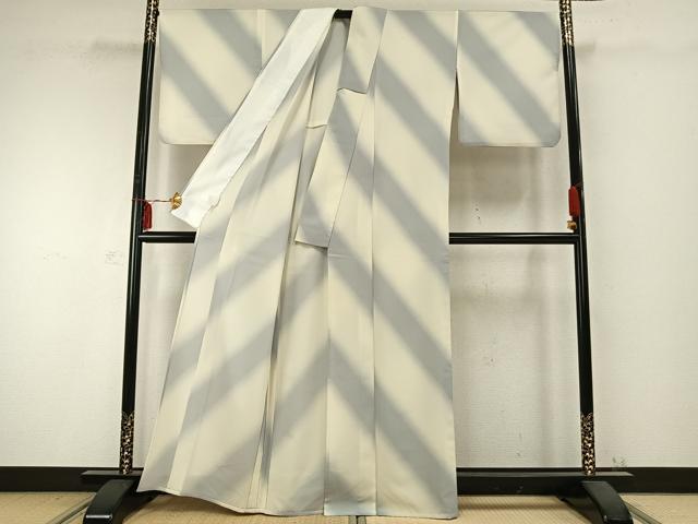 平和屋着物▽小紋 単衣 斜縞 夢工房 洗える着物 AABC0298fy