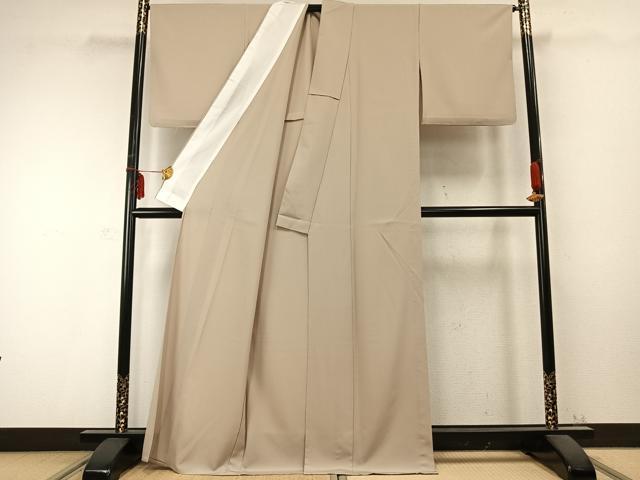 平和屋着物▽人間国宝・羽田登喜男監修 色無地 単衣 白橡色 洗える着物 未使用 AABC0316fy