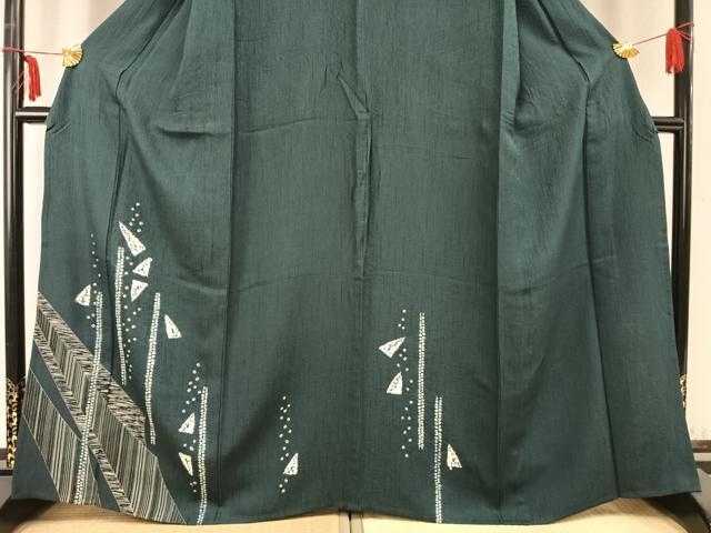 平和屋着物▽訪問着 単衣 絞り 幾何学文様 銀彩 正絹 逸品 AABC0329fy