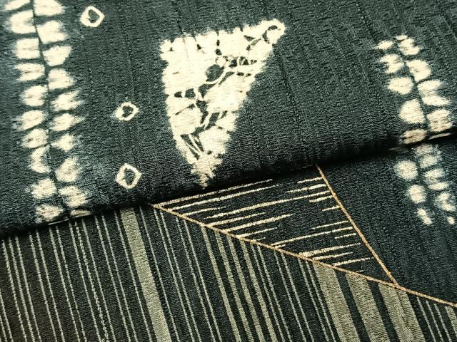 平和屋着物▽訪問着 単衣 絞り 幾何学文様 銀彩 正絹 逸品 AABC0329fy