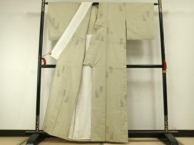 平和屋着物▽結城紬 単衣 100亀甲 色紙文 正絹 逸品 AABC0346fy