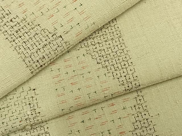 平和屋着物▽結城紬 単衣 100亀甲 色紙文 正絹 逸品 AABC0346fy