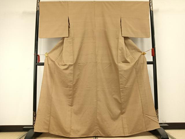 平和屋着物▽上質な紬 単衣 色無地 飴色 正絹 逸品 AABC0360fy