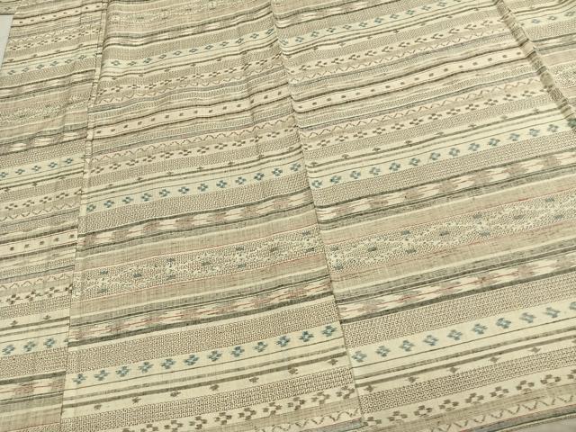 平和屋着物▽上質な紬 単衣 100亀甲 横段文 正絹 逸品 AABC0365fy