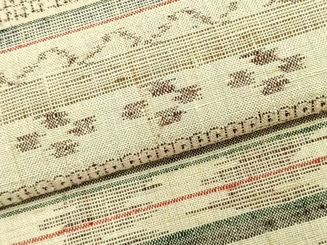 平和屋着物▽上質な紬 単衣 100亀甲 横段文 正絹 逸品 AABC0365fy