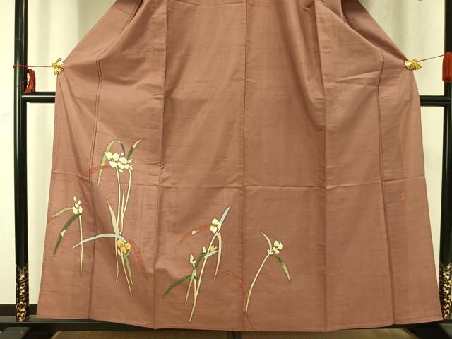 平和屋着物▽本加賀友禅作家 成竹登茂男 訪問着 単衣 紬地 草花文 三越扱い 正絹 逸品 AABC0369fy