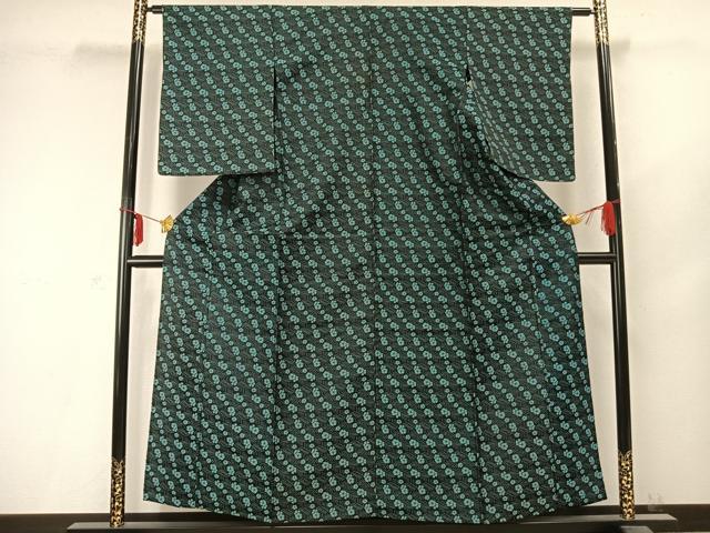平和屋着物▽上質な小紋 単衣 草花文 黒地 正絹 逸品 AABC0373fy