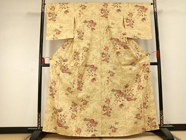 平和屋着物▽小紋 単衣 花蝶文 洗える着物 AABC0406fy