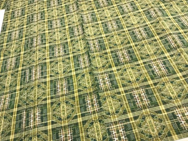 平和屋着物▽上質な紬 単衣 幾何学文様 正絹 逸品 未使用 AABC0433fy