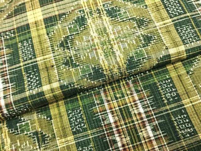 平和屋着物▽上質な紬 単衣 幾何学文様 正絹 逸品 未使用 AABC0433fy