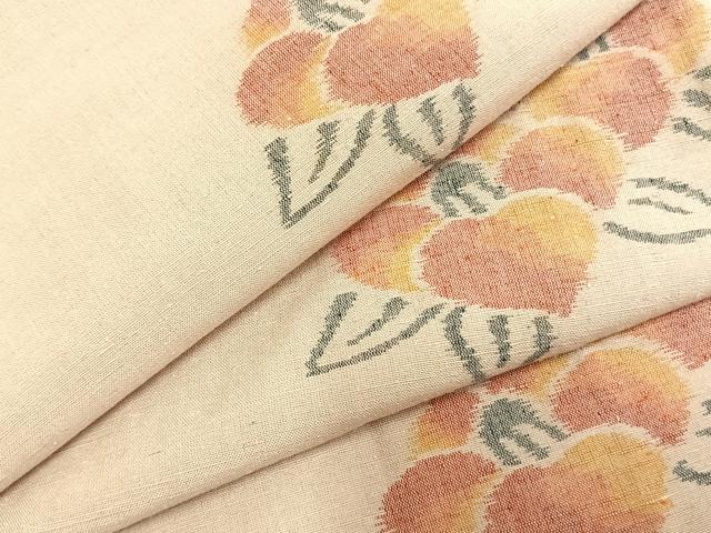 平和屋着物▽上質な紬 単衣 草花文 正絹 逸品 AABC0435fy