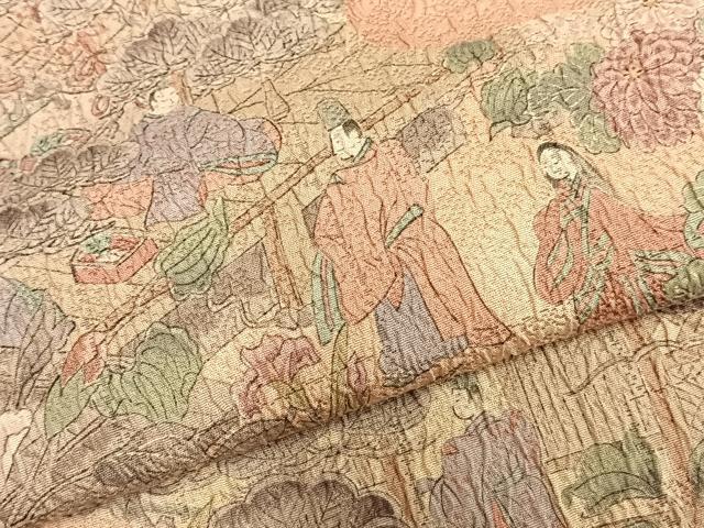 平和屋着物▽訪問着 単衣 風景人物文 正絹 逸品 AABC0457fy
