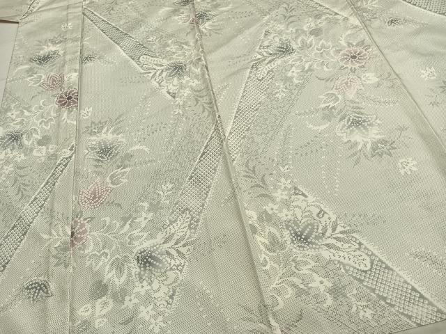 平和屋着物▽本場大島紬 白大島 単衣 9マルキ 草花文 正絹 逸品 AABC0496fy